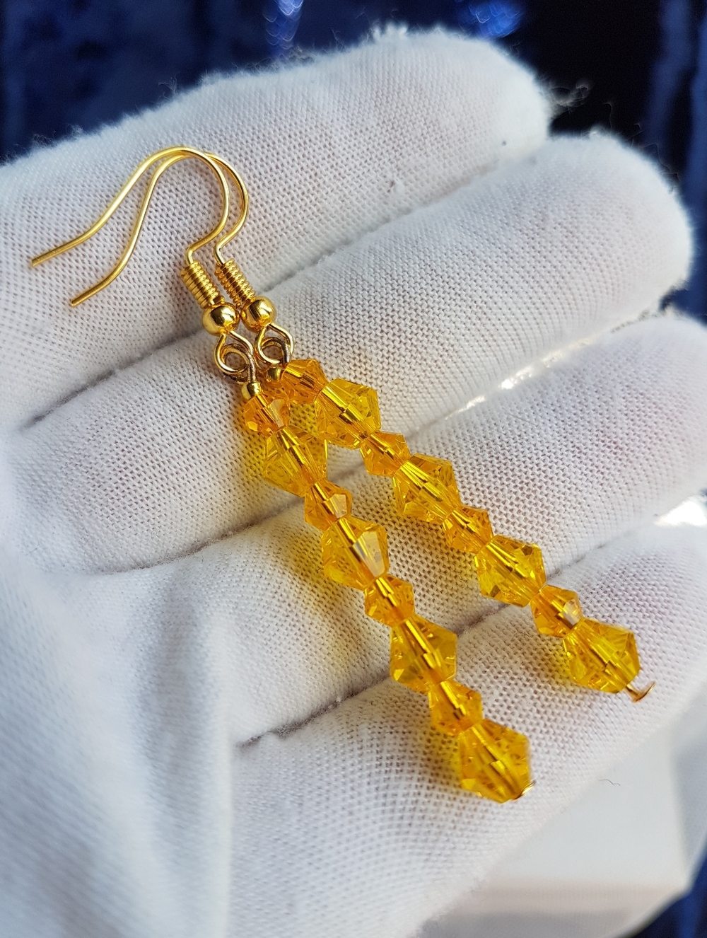Swarovski Elements Gold Tone Yellow Citrine Drop Earrings Handmade NEW
